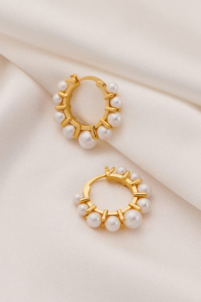 Gold Pearl Hoop Earrings